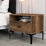 Hanah Home Mesilla de Noche Lizbon 532 Nogal 56x50.8x40cm | Tablero Melamina 18mm | Patas Metal